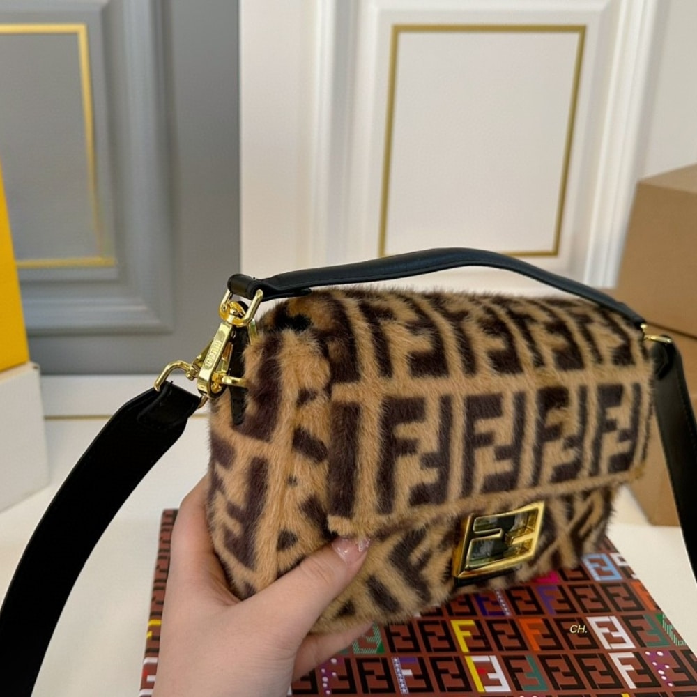 Fendi Baguette Sheepskin Bag Brown 26Cm