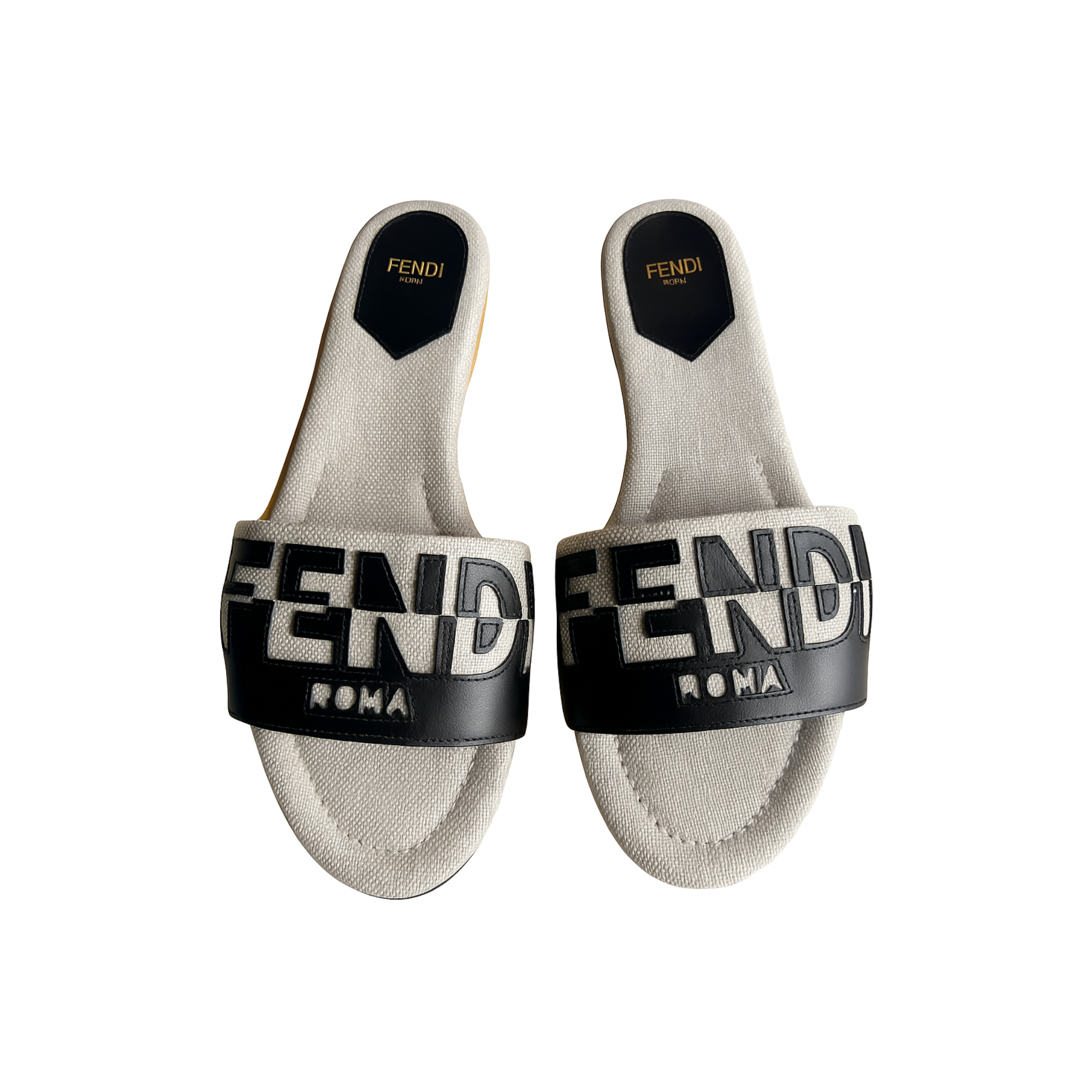 Fendi Signature Canvas Leather Slides Black 8R8337Ajzuf0Wzm