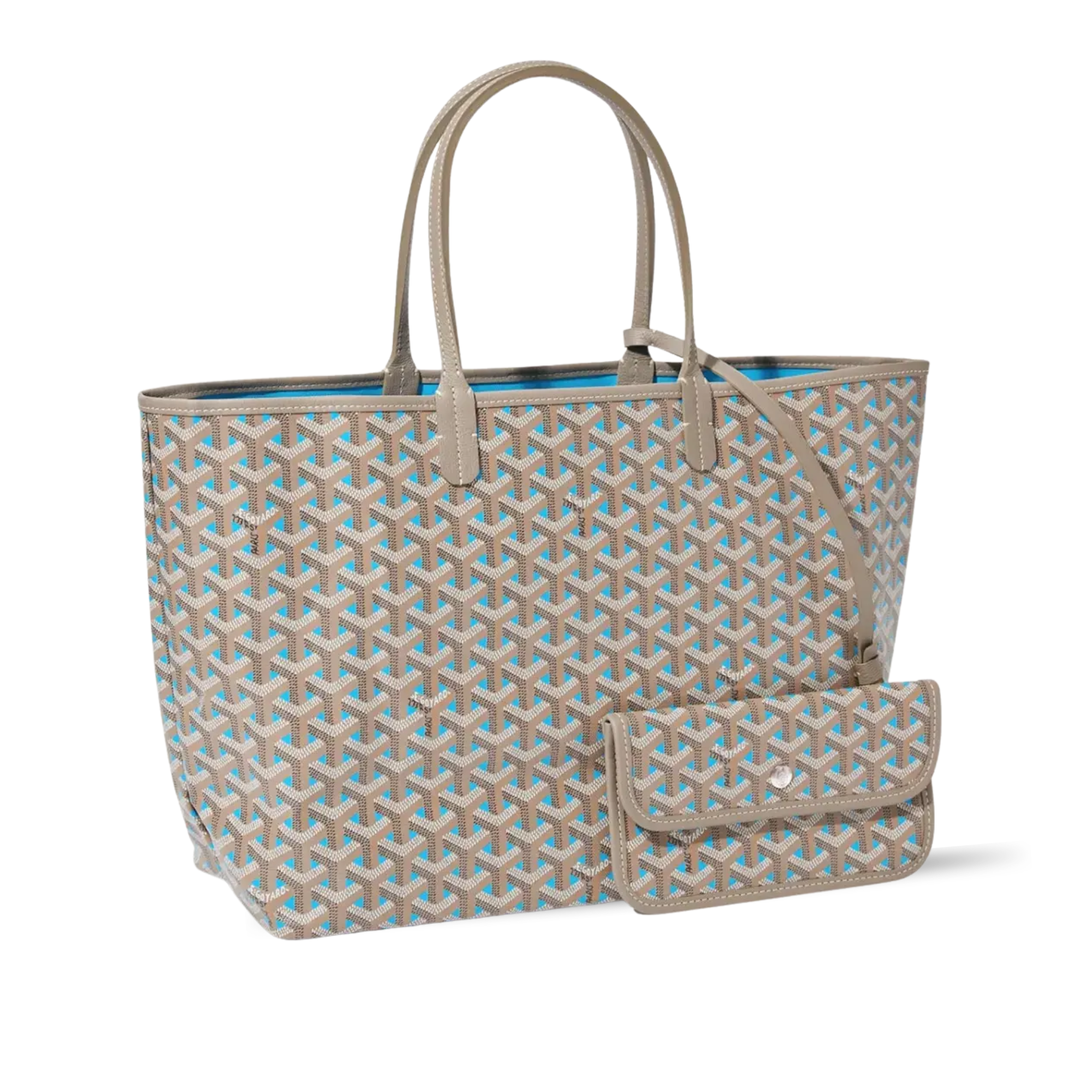 Goyard Saint Louis Pm 34Cm Brown Sky Blue Canvas Chevroches Calfskin