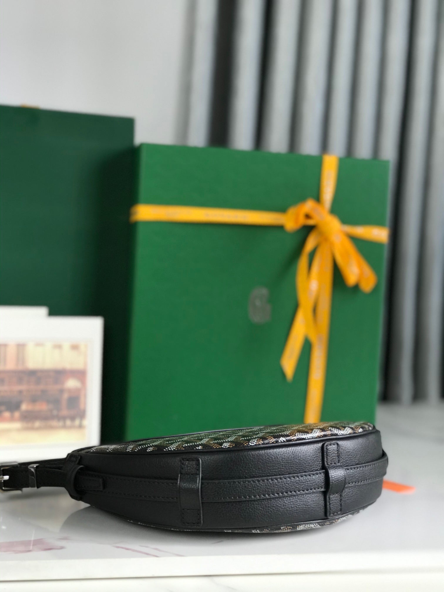 Goyard Hirondelle Bag 25 Cm Black Lambskin And Goyardine Canvas