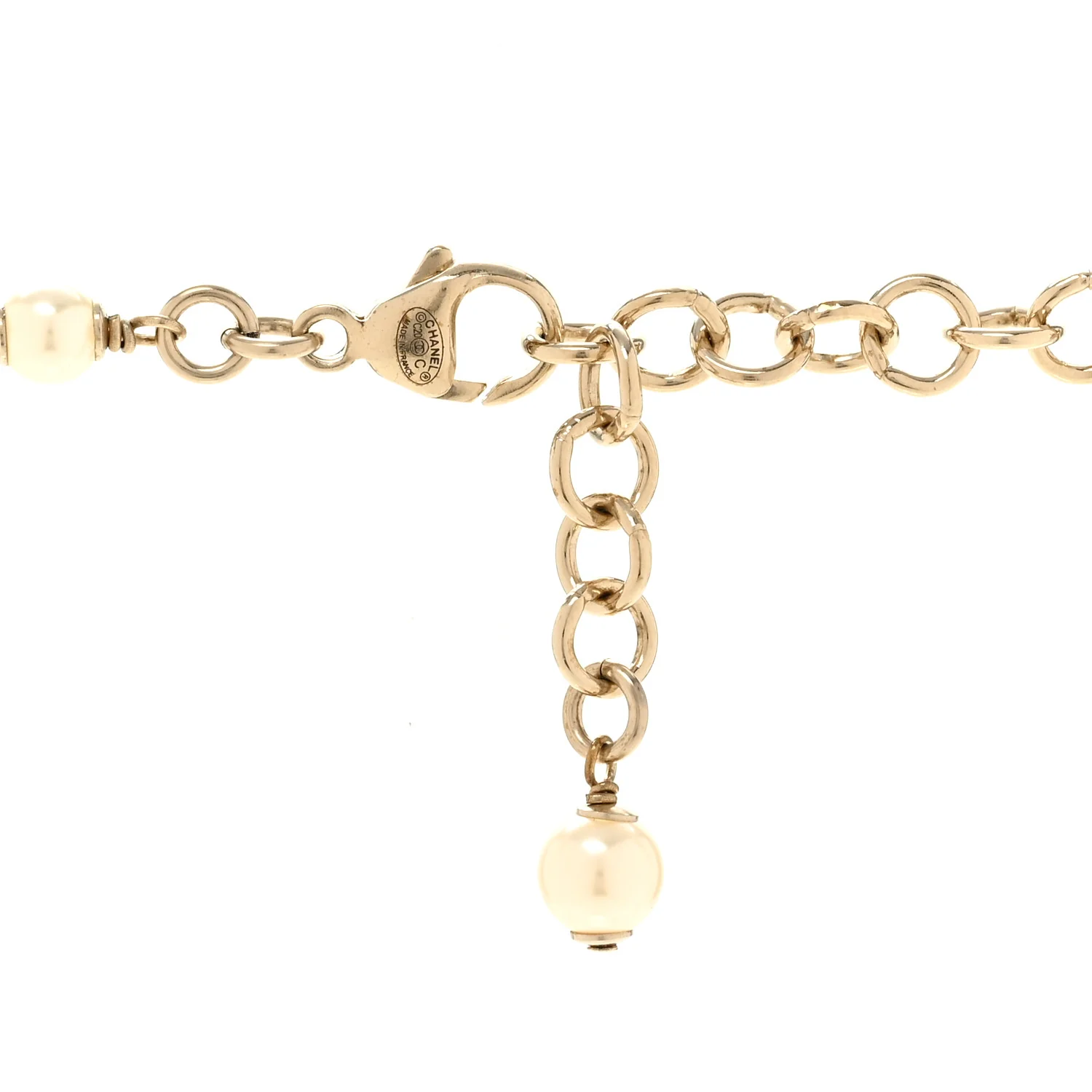 Pearl Crystal CC Camellia Express Long Necklace Gold