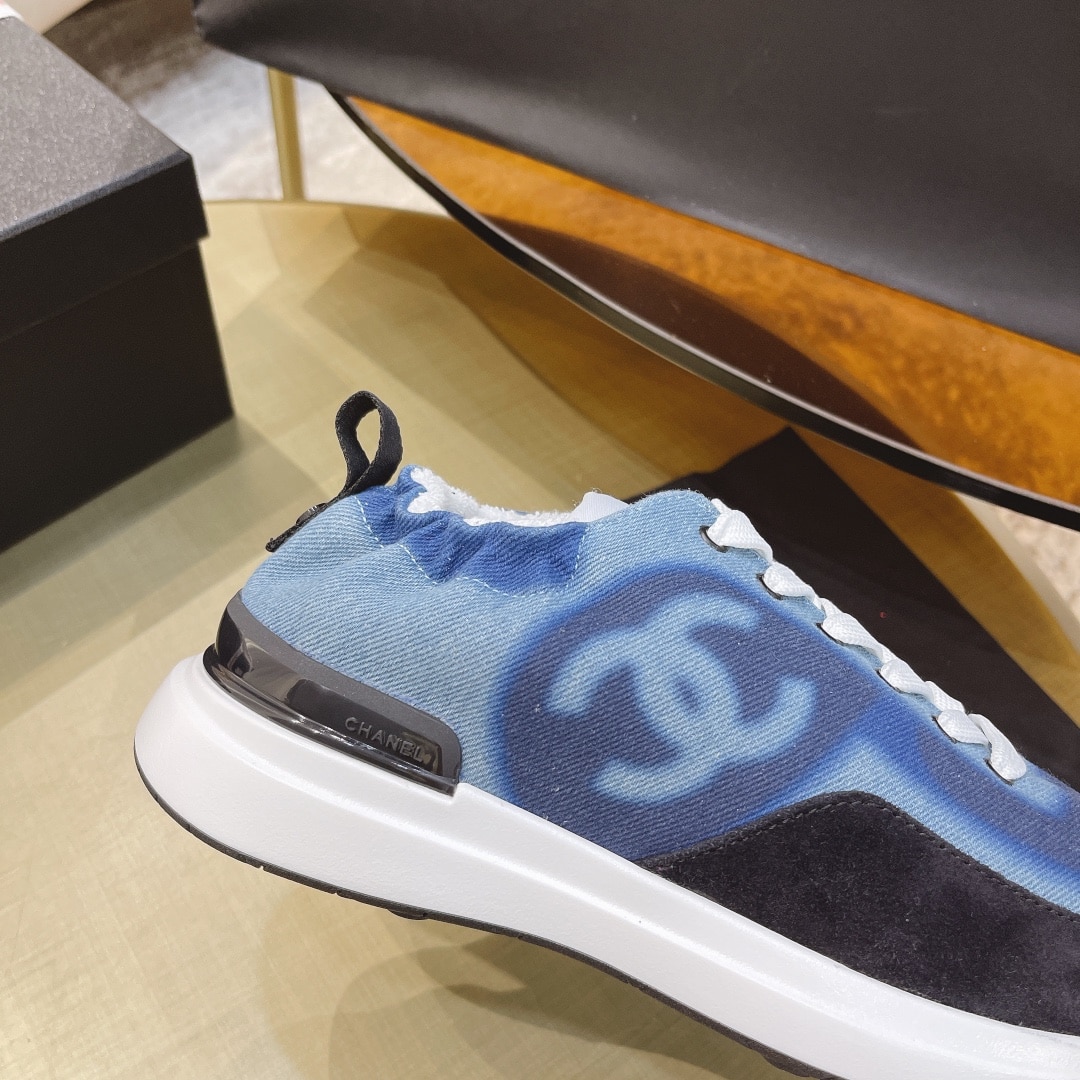 Chanel Neon Denim Lace Up Low Top Trainer Sneaker Blue G37494 Y55237 K2847
