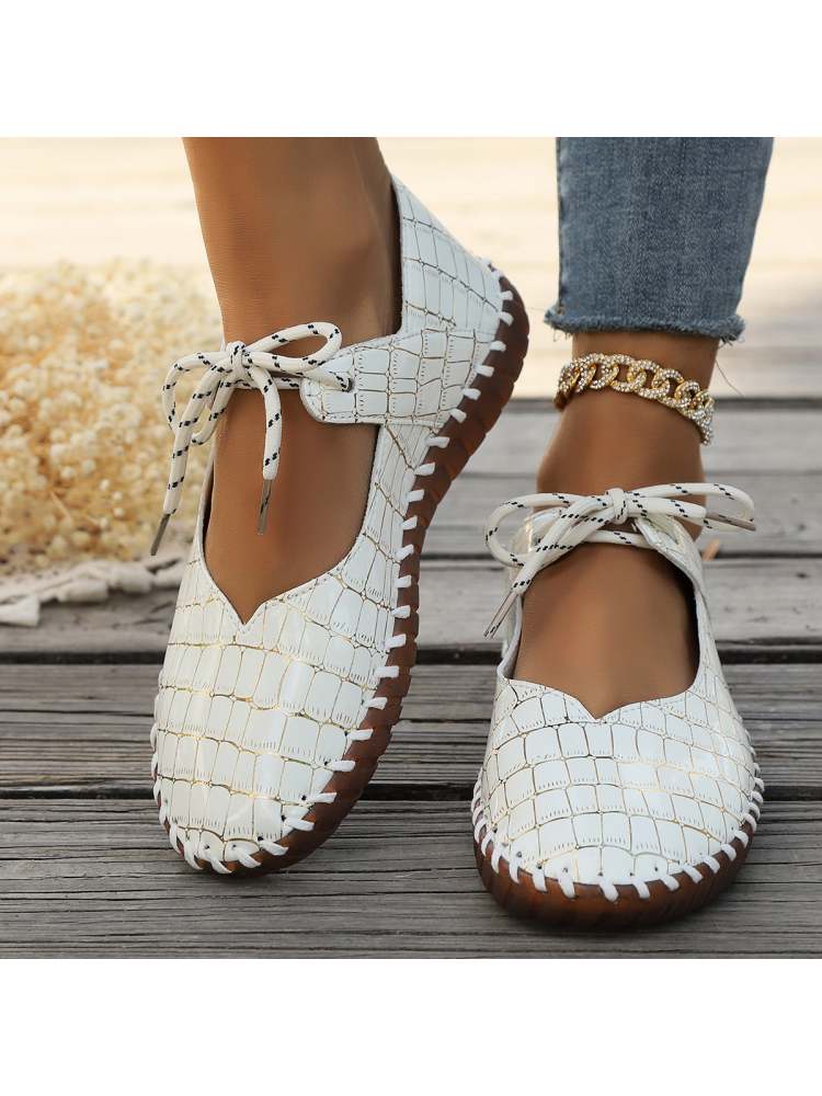 Stone Pattern Pure Color Lace-Up Flats