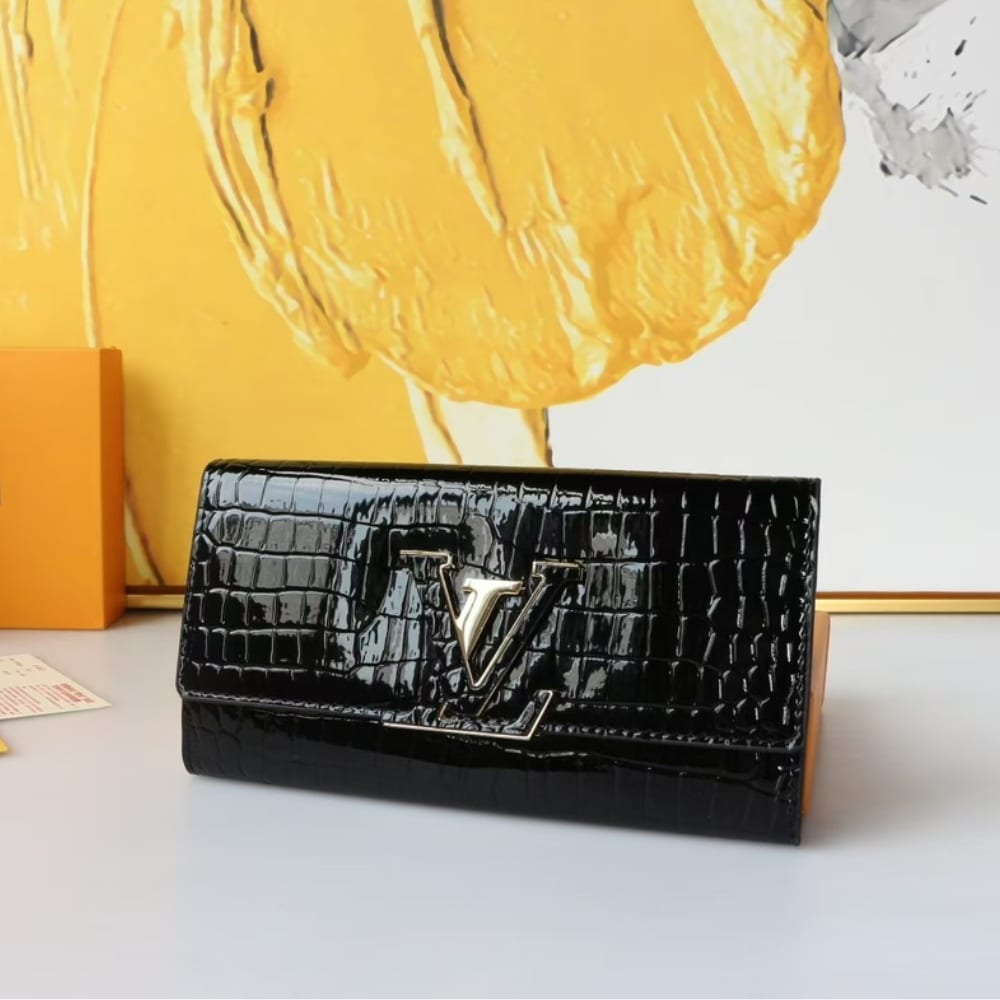Louis Vuitton Capucines Crocodile Leather Long Wallet Black 20cm