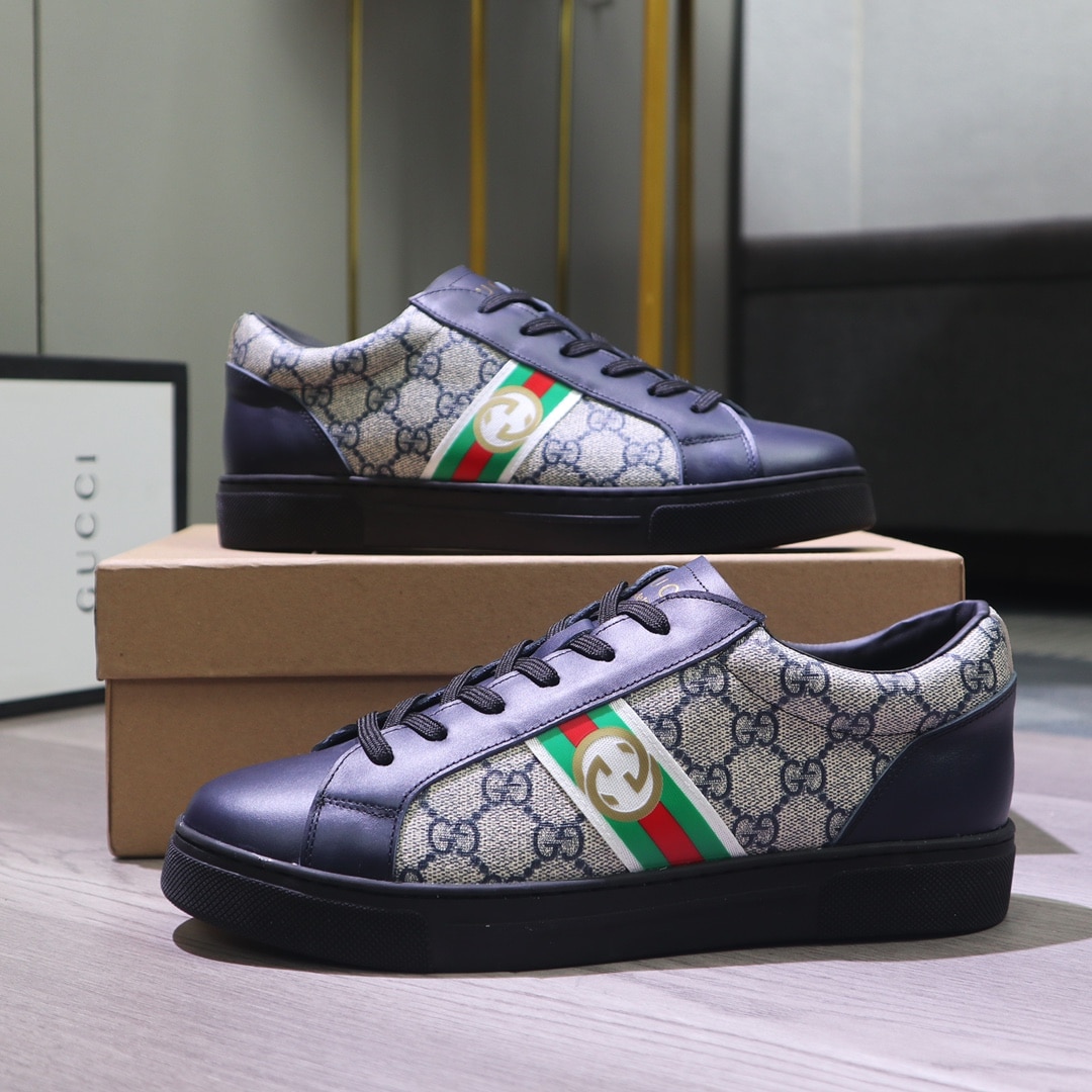Gucci Gg Supreme Navy Blue Sneaker Gg With Web