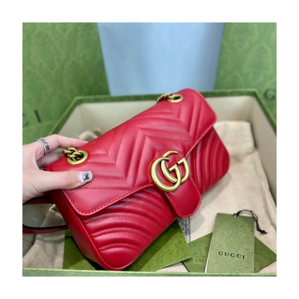 Gucci GG Marmont Matelasse Chevron Leather Small Shoulder Bag Red