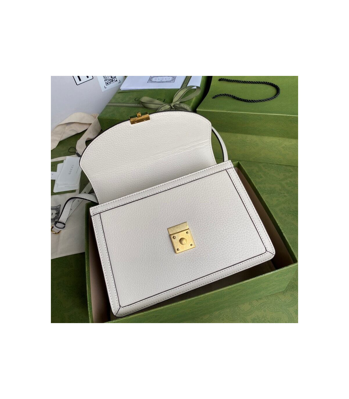 Gucci Ophidia Leather Small Top Handle Bag With Web