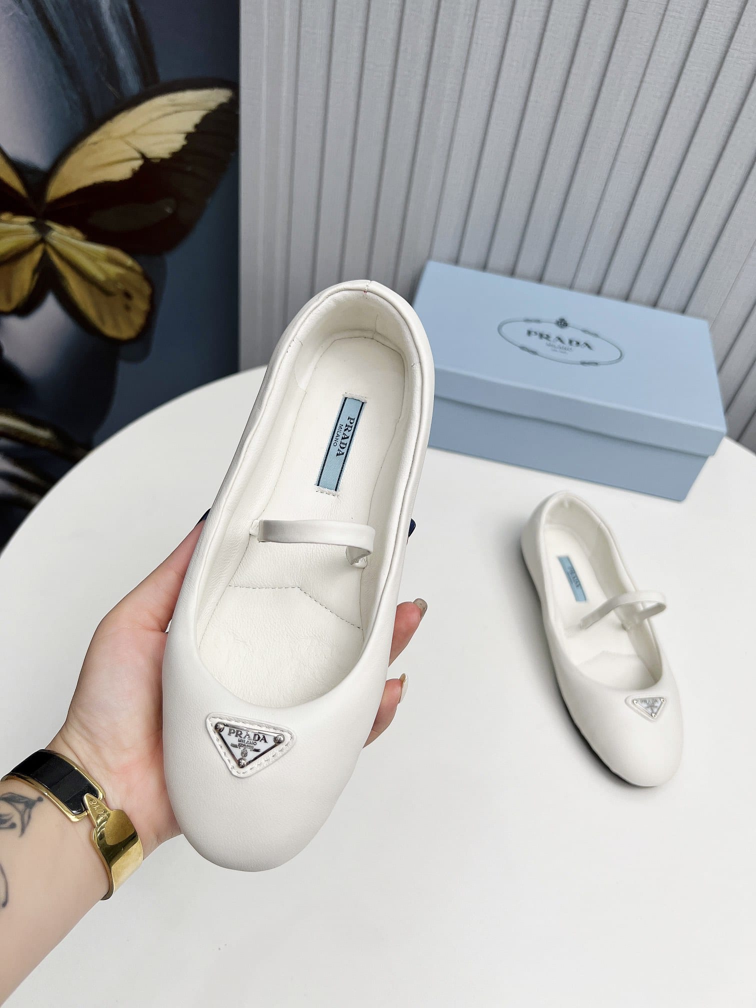 Prada Soft Padded Nappa Leather Ballerinas White