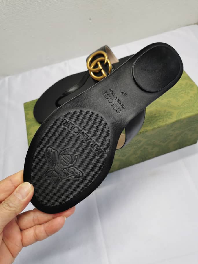 Gucci Double G Thong Leather Black ?497444 A3N00 1000