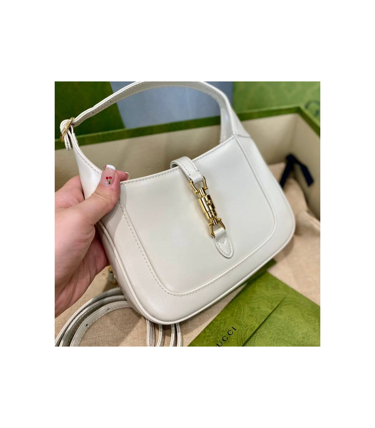 Gucci Jackie 1961 Mini Hobo Bag In White Leather 19cm
