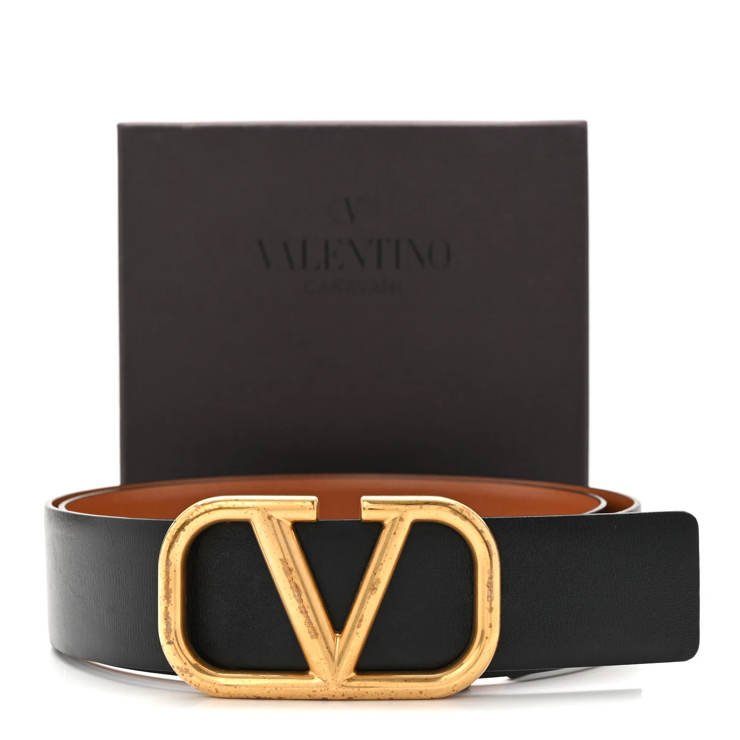 Glossy Calfskin VLogo Reversible 40mm Belt 90 36 Saddle Brown Black
