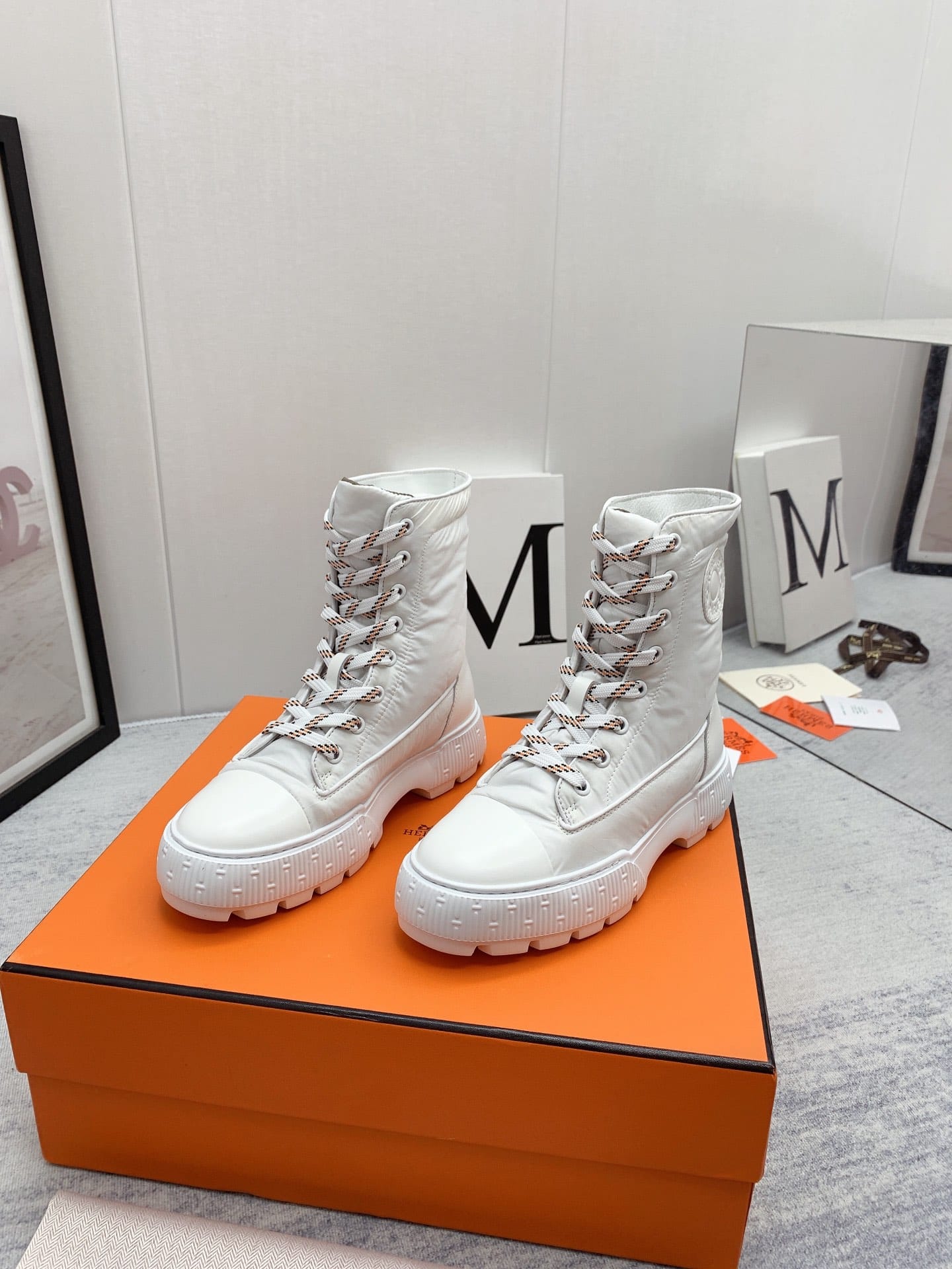 Hermes Fresh Ankle Boots White