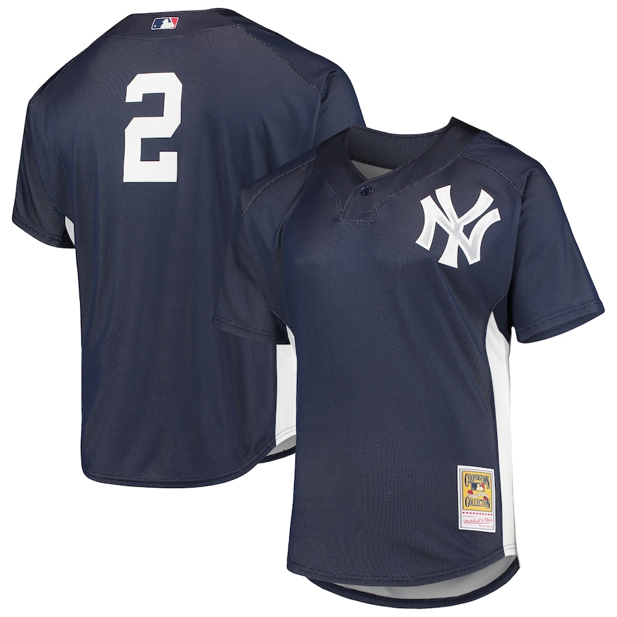 Derek Jeter New York Yankees Mitchell&Ness Cooperstown Collection Mesh Batting Practice Button-Up Jersey Navy