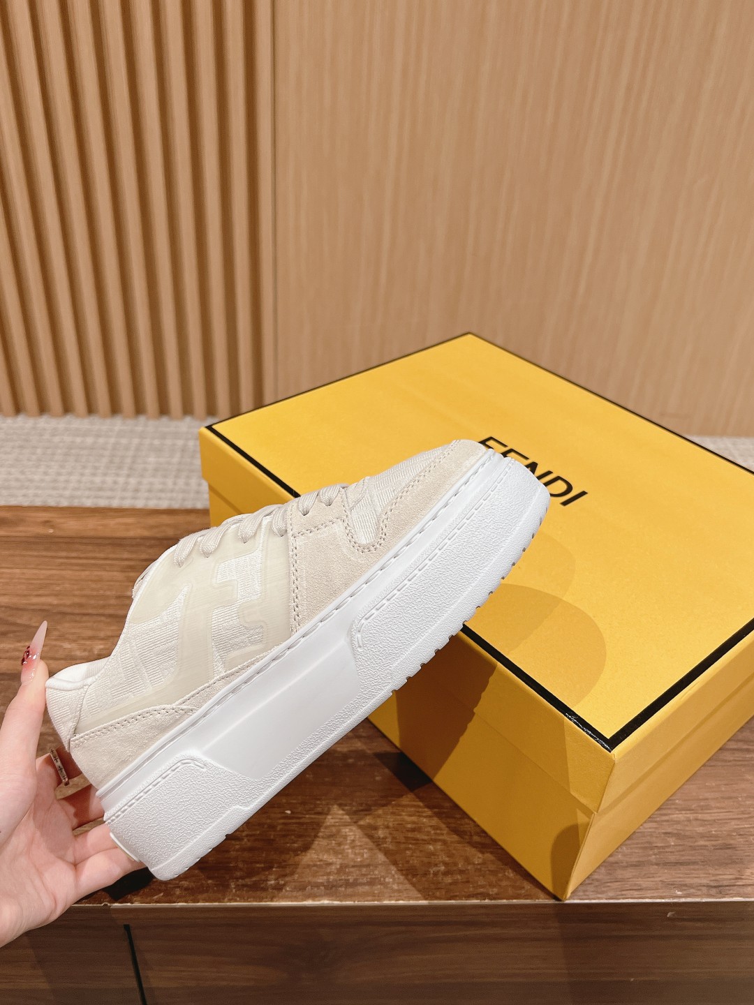 FENDI Match Canvas and suede platform low-tops Sneakers