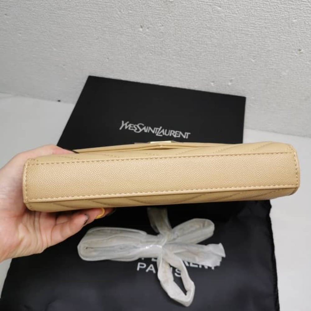 Saint Laurent Classic Cassandre Grain De Poudre Chain Wallet Beige 22cm 377828BOW012721