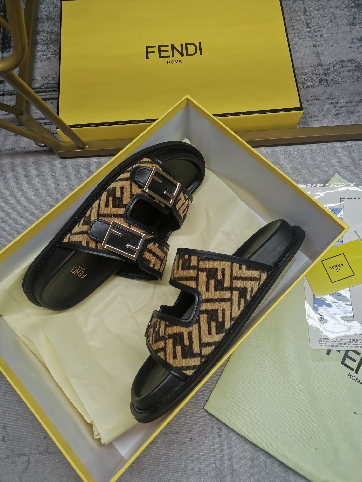 Fendi Feel Ff Fabric Slides Black