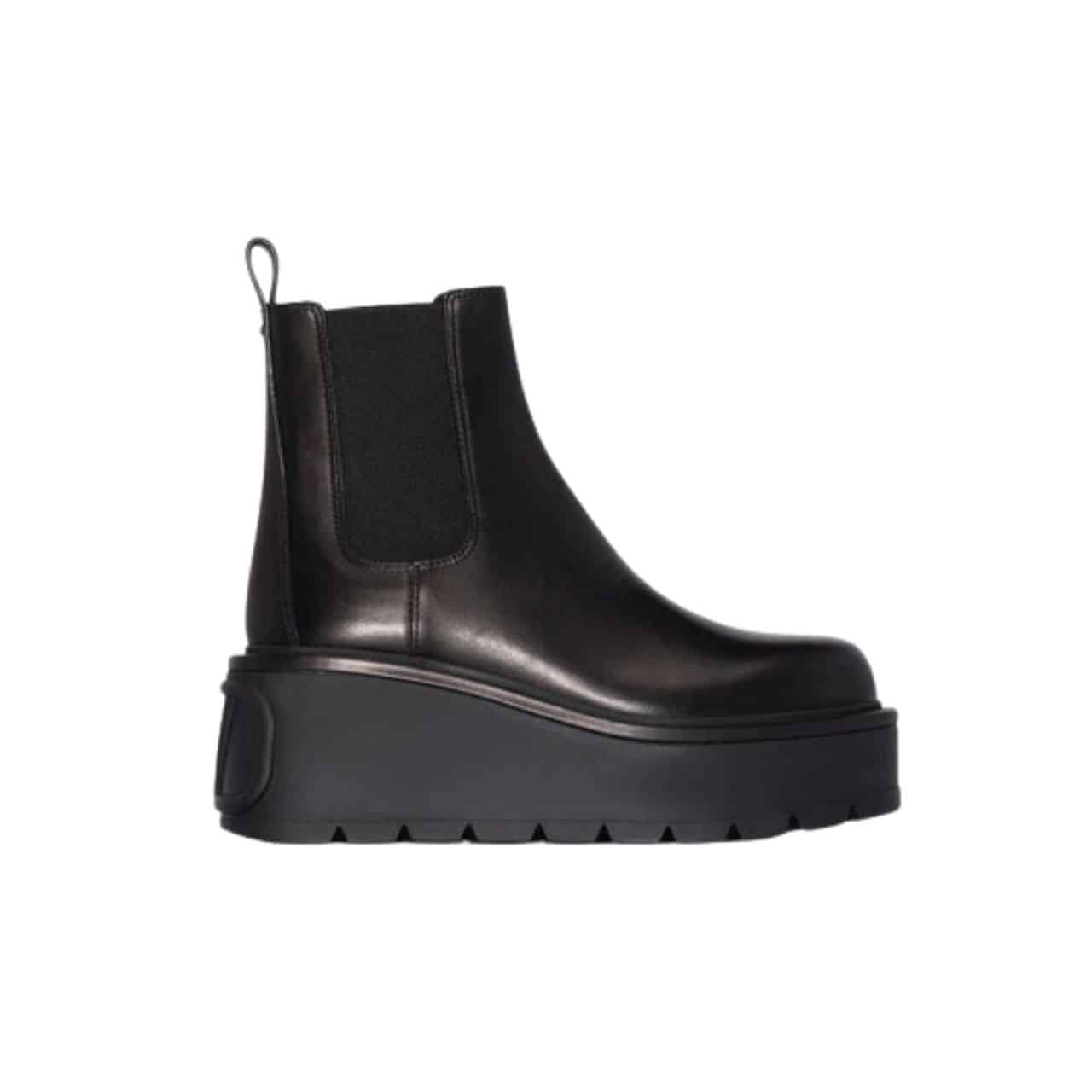 Valentino Garavani Uniqueform V Logo Leather Platform Boots Black