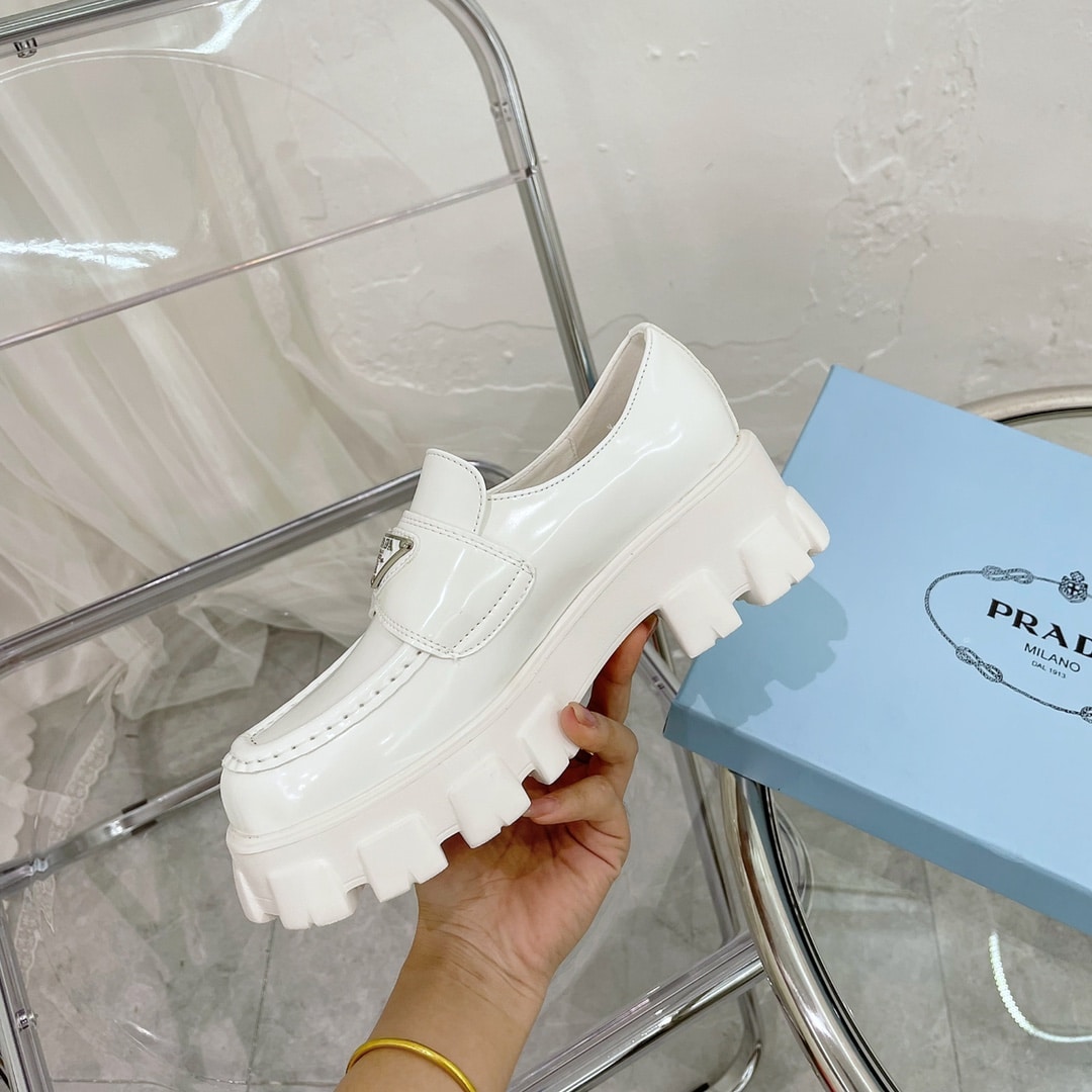 Prada Monolith Brushed White Leather Loafers 2De129B4Lf0009