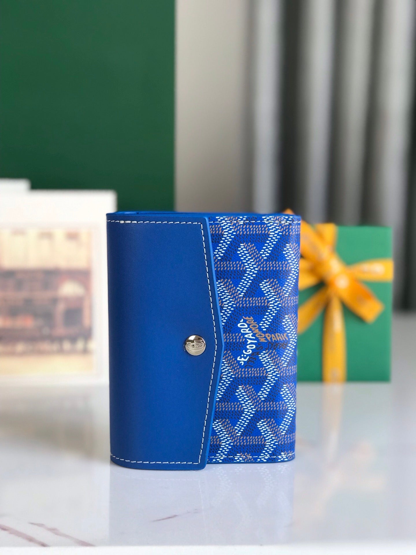 Goyard Saint-Gabriel Wallet 12 Cm Sapphire Blue Calfskin And Goyardine Canvas