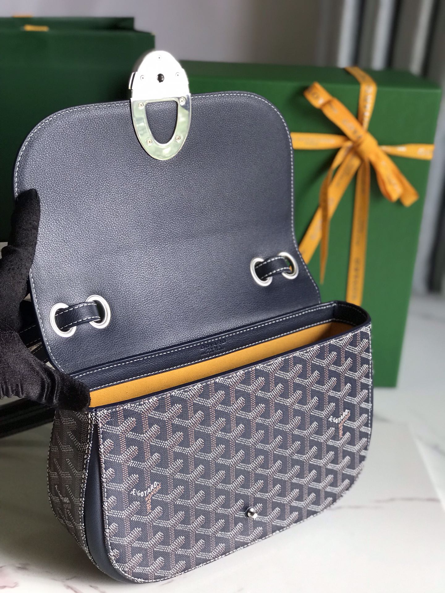 Goyard 233 Bag 25 Cm Navy Blue Calfskin And Goyardine Canvas 25cm