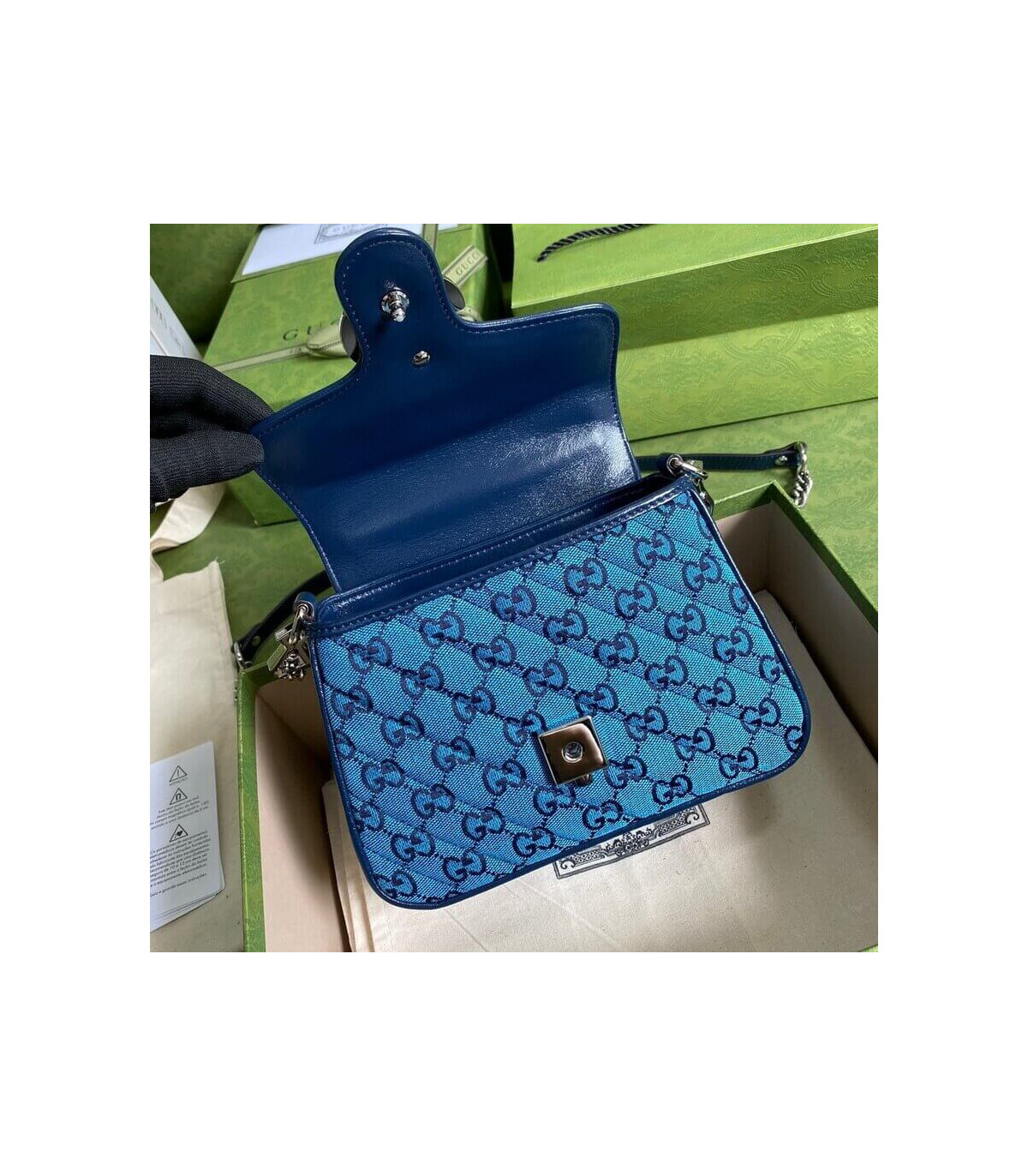 Gucci GG Marmont Multicolour Mini Top Handle Bag Blue