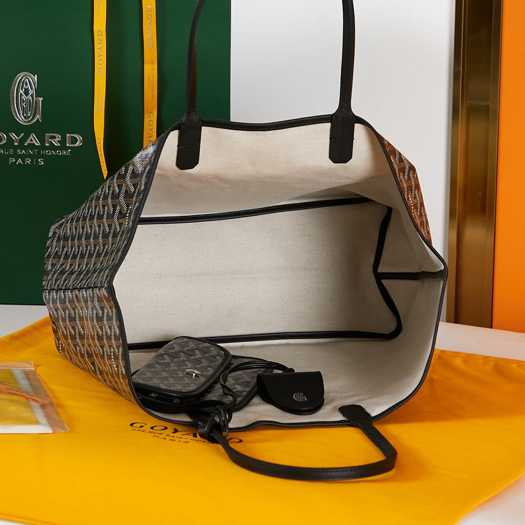 Goyard Saint Louis Pm 34Cm Black Canvas Chevroches Calfskin