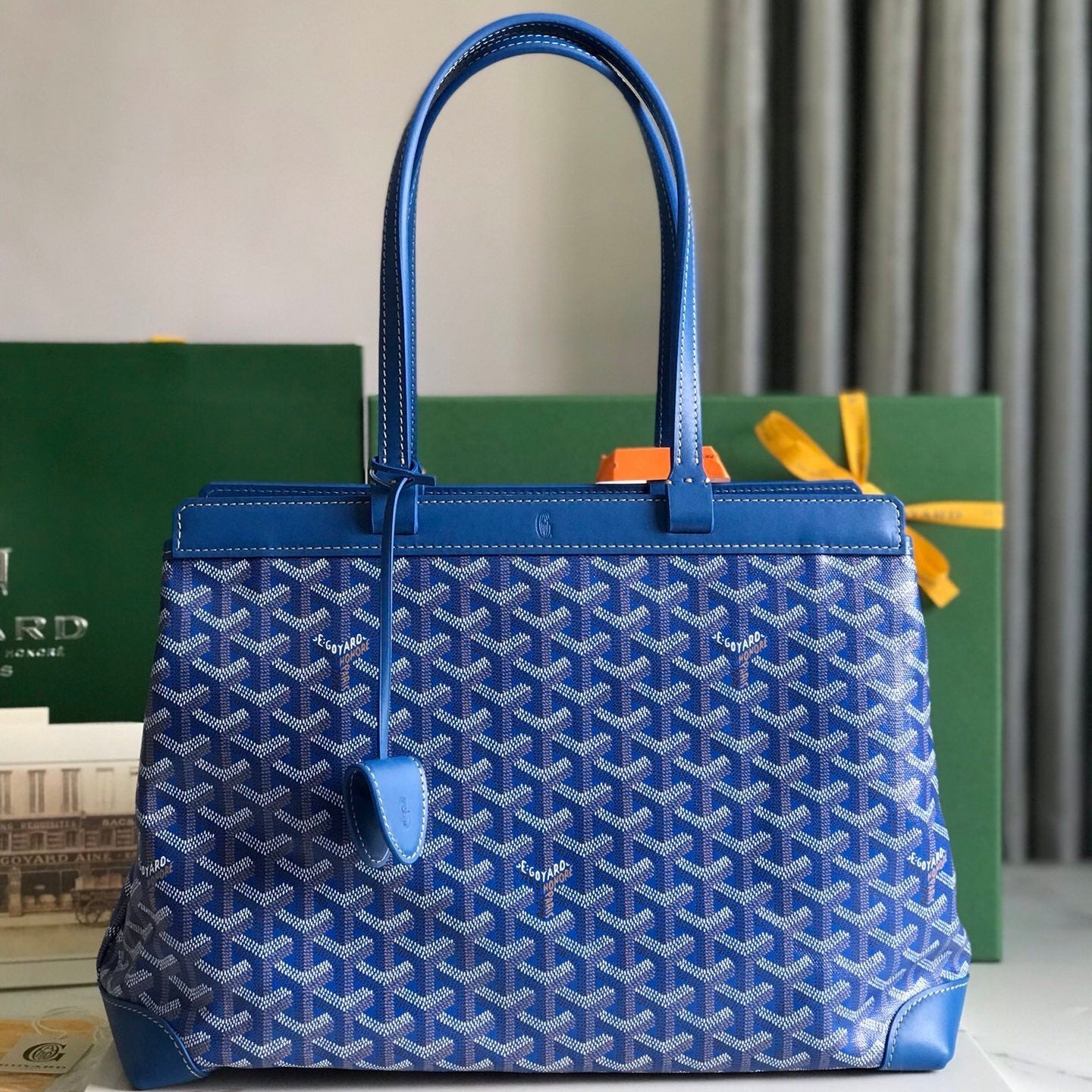 Goyard Bellechasse Biaude Pm Bag 36 Cm Blue Goyardine Canvas And Calfskin Trim