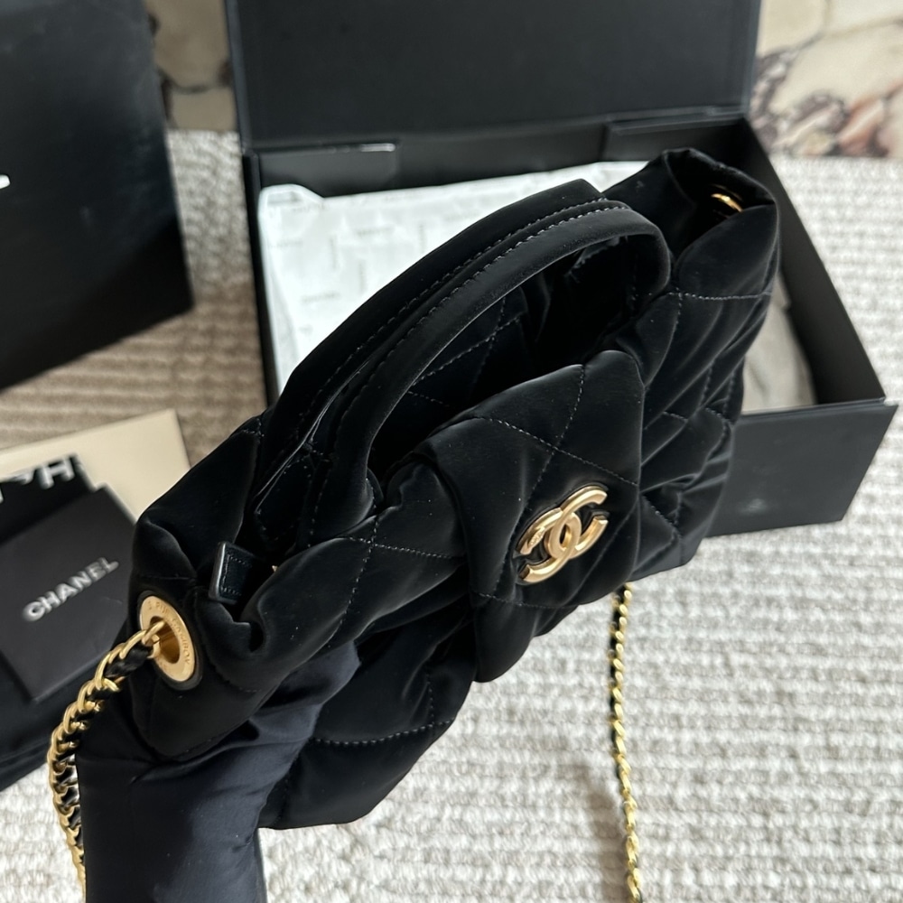 Chanel Bow Bag Velvet Effect Nylon And Gold Tone Metal Black 35Cm As5851 B22154 94305