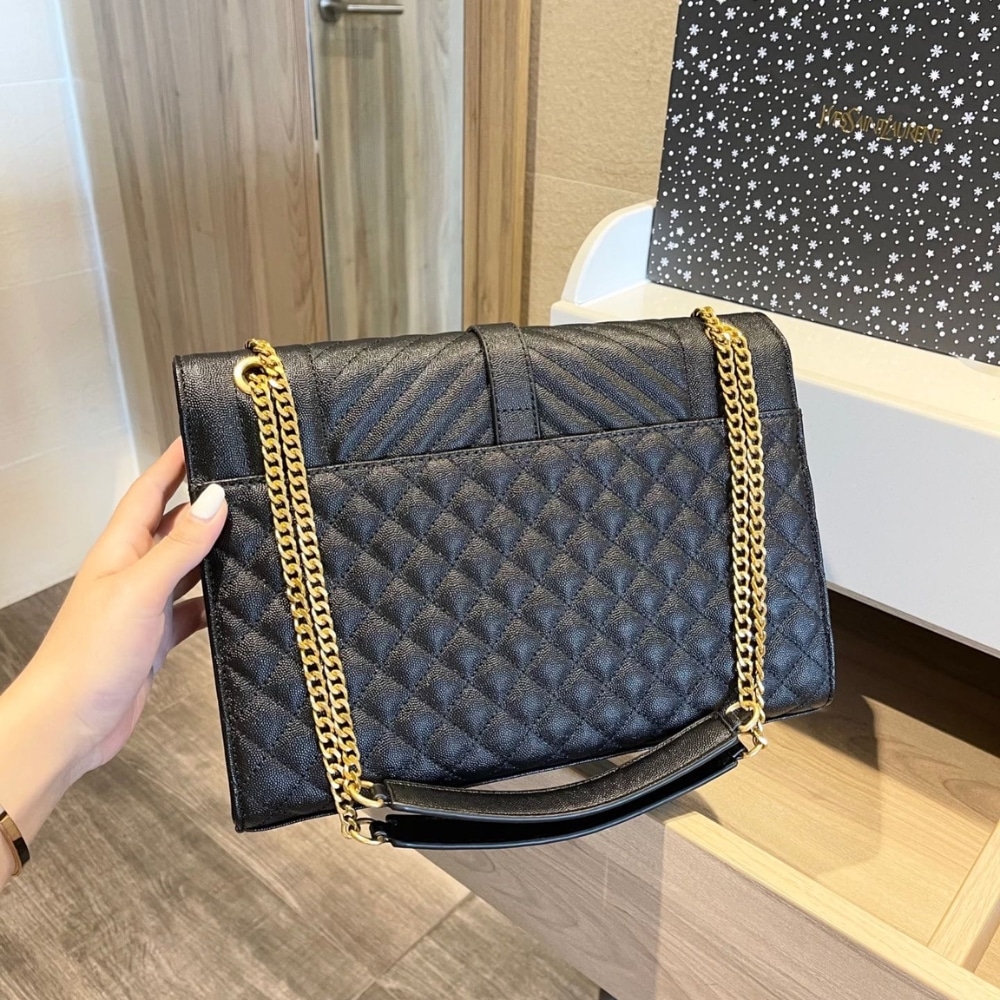 Saint Laurent Envelope Large Mix Matelassé Shoulder Bag Black 31cm 600166BOW911000