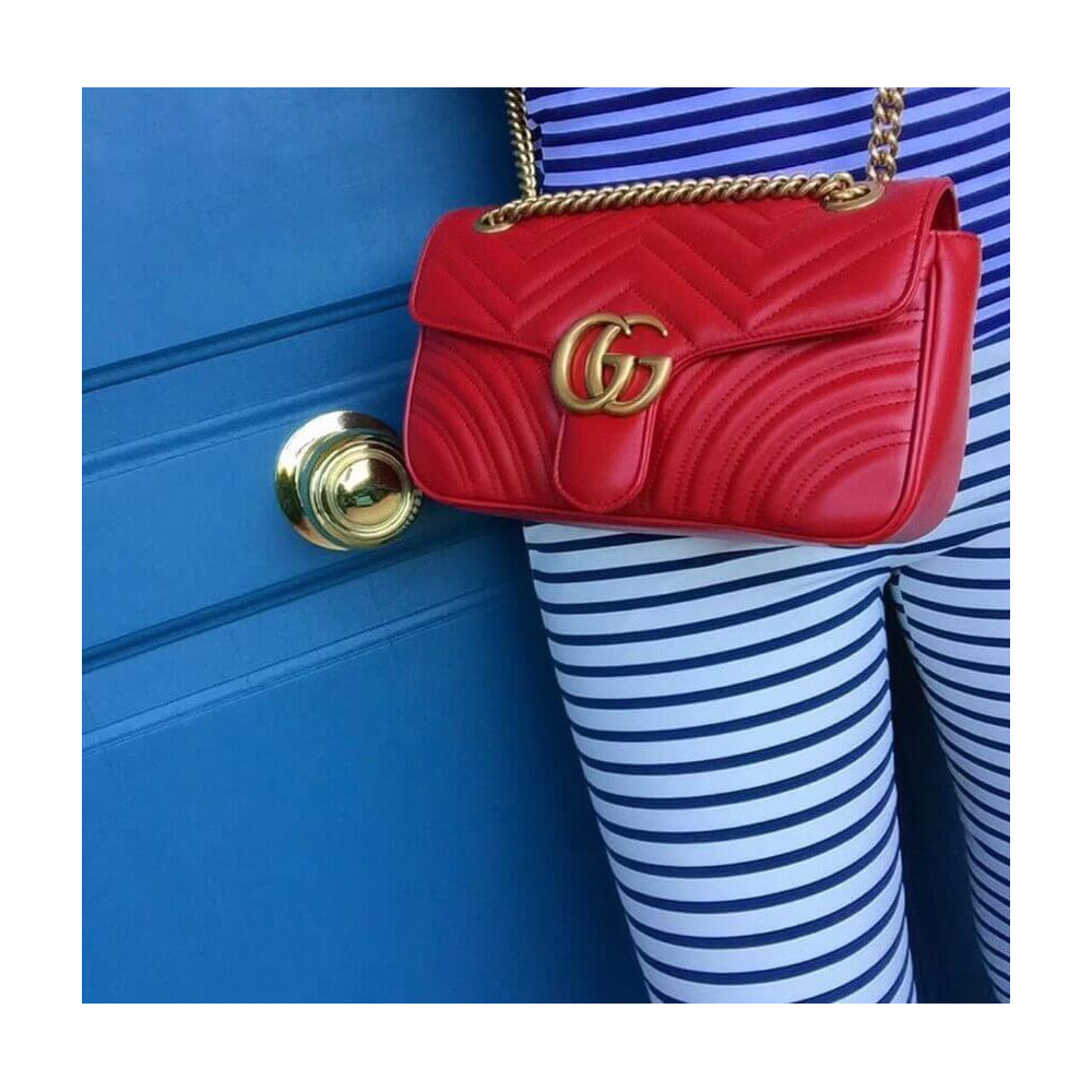 Gucci GG Marmont Matelasse Chevron Leather Small Shoulder Bag Red