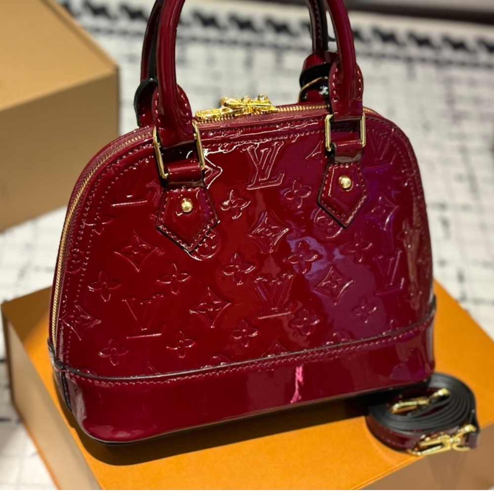 Louis Vuitton Alma Bb Monogram Vernis Leather Dark Red 23Cm