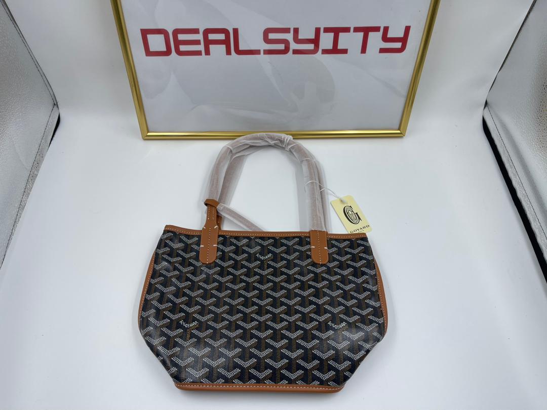 Goyard Anjou Mini Bag 20cm Black And Tan Canvas