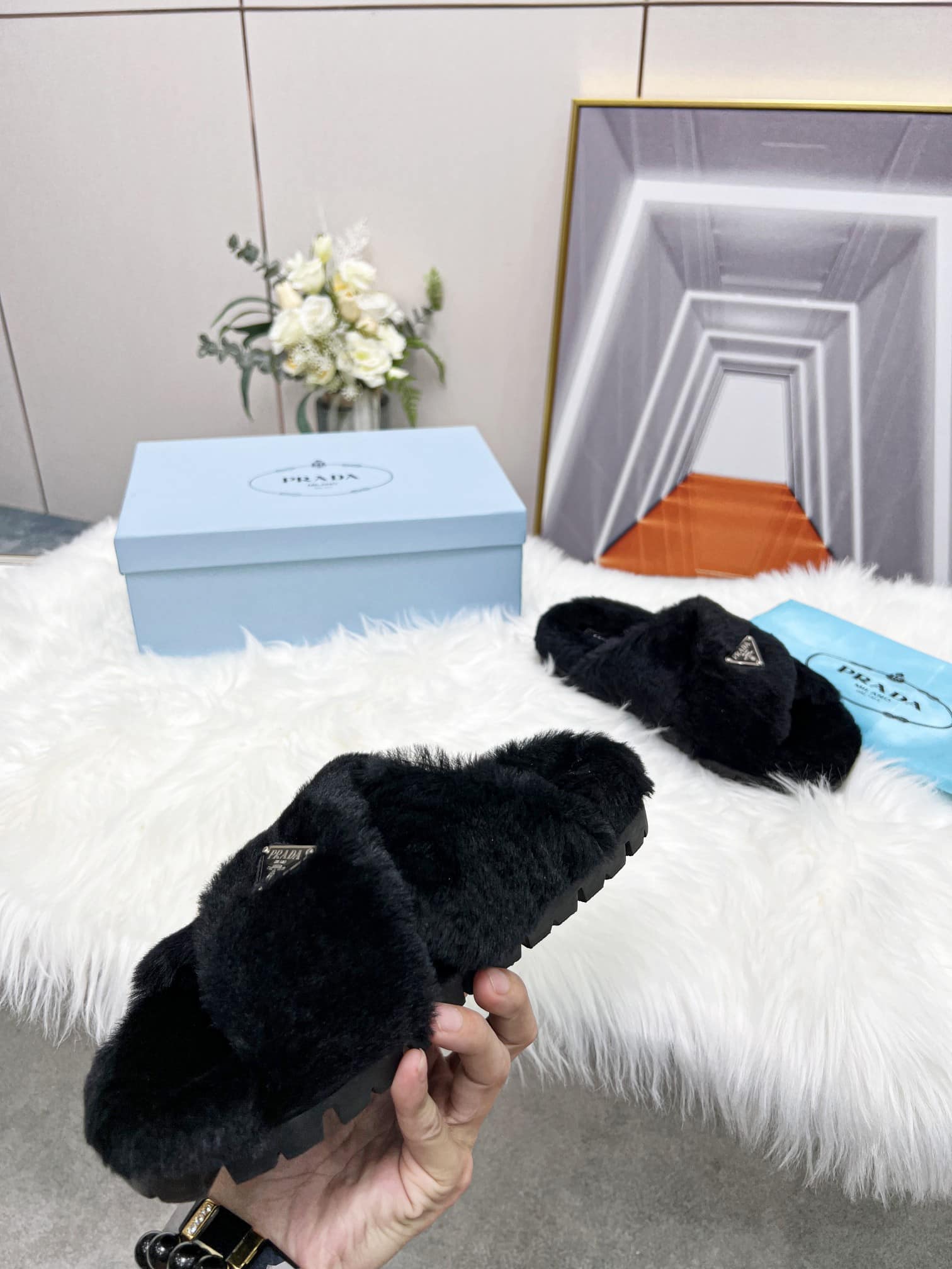 Prada Petal Black Terrycloth Sippers