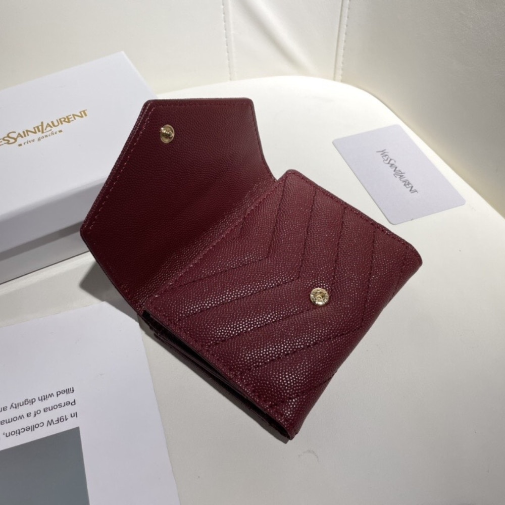 Saint Laurent Cassandre Matelassé Small Envelope Wallet In Grain De Poudre Leather 11Cm