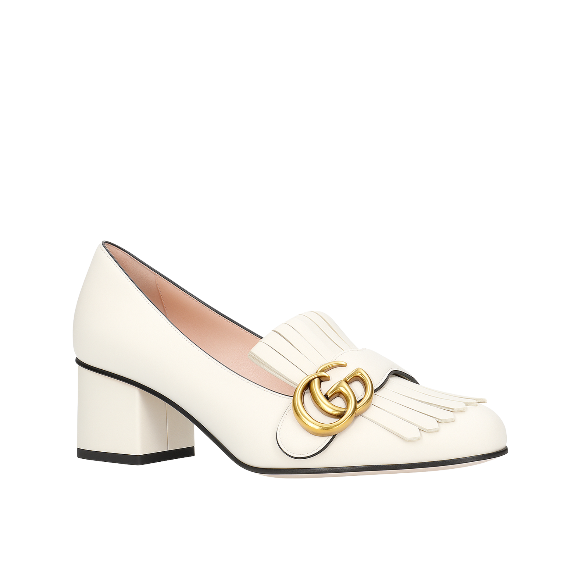 Gucci Wmns White Leather Mid-Heel Pump