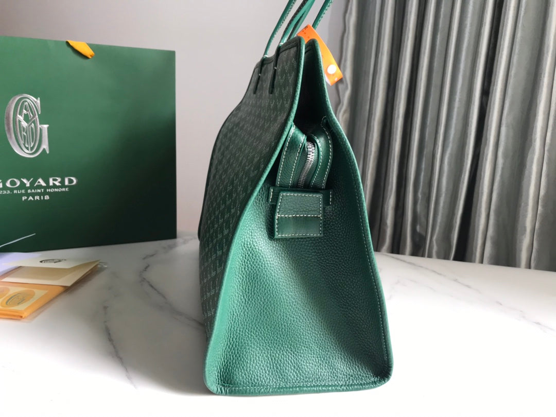 Goyard Hardy Pm Bag 40 Cm Green Goyardine Canvas And Taurillon Leather Trim
