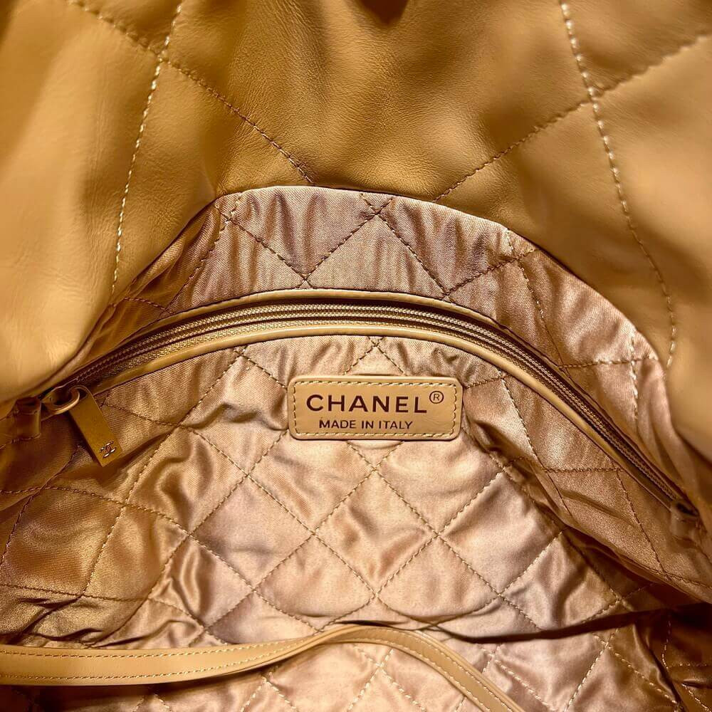Chanel 22 Small Handbag Shiny Calfskin Camel Gold Metal