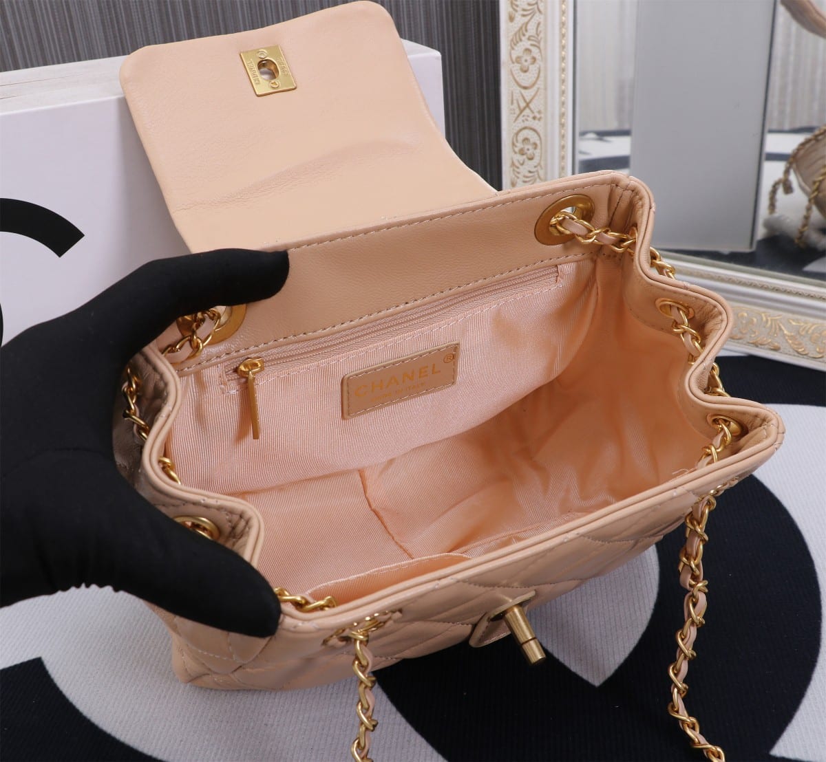 Chanel Mix Accordion Cc Flap Bag Quilted Glazed Leather Pink 23Cm