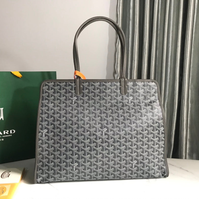 Goyard Hardy Pm Bag 40 Cm Gray Goyardine Canvas And Taurillon Leather Trim