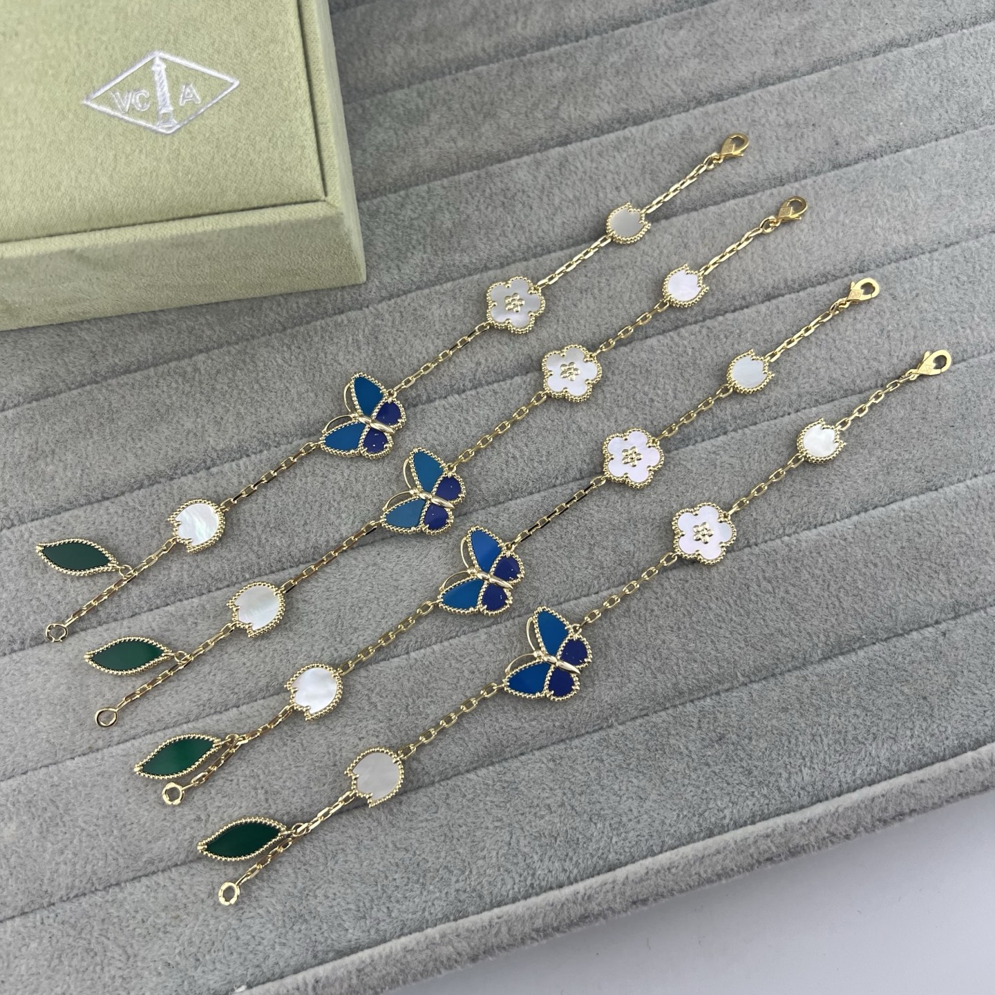 Custom-made natural stone butterfly, flower, and leaf combination bracelet