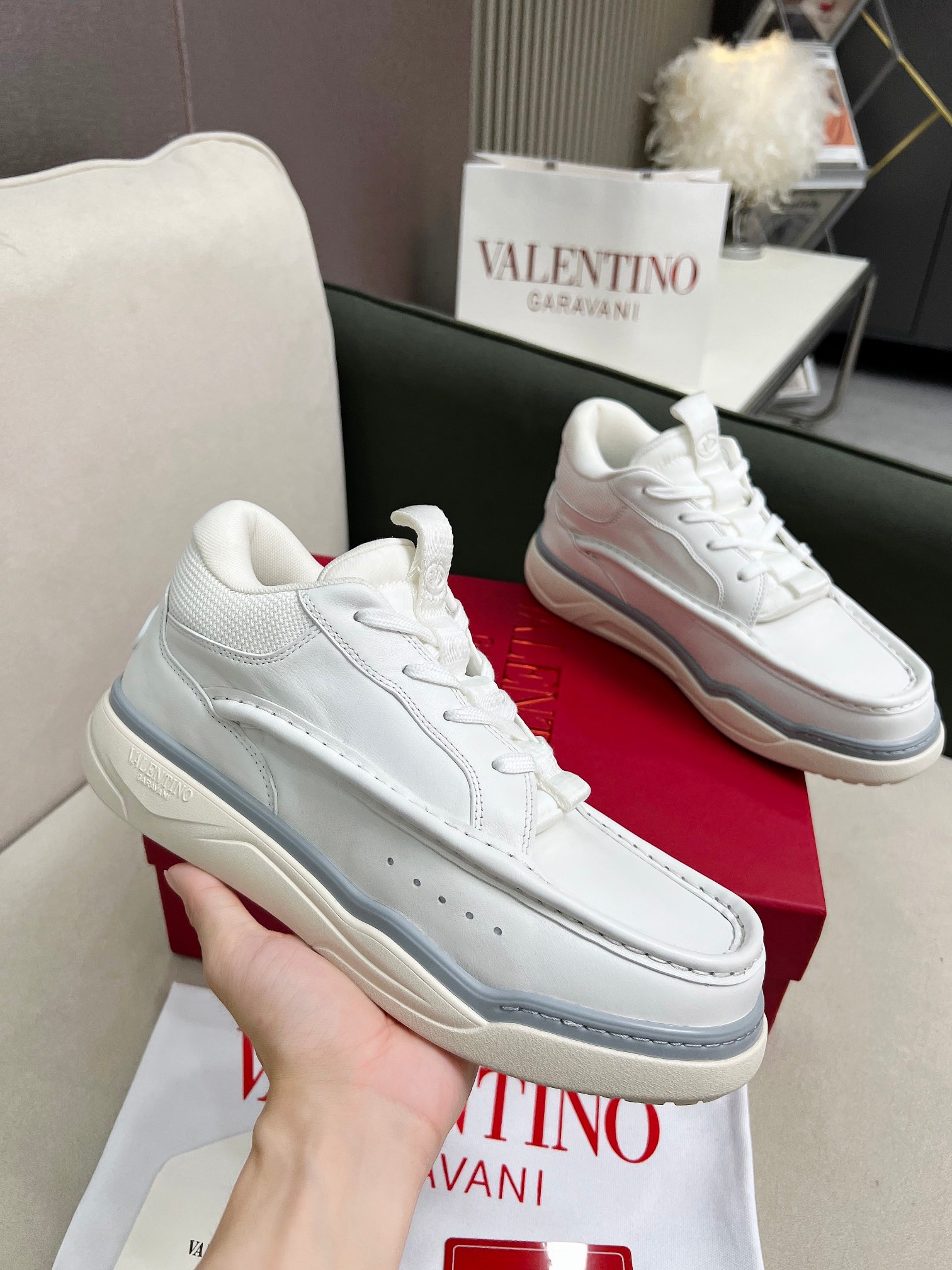 VALENTINO CALFSKIN LEATHER MID-TOP RUNBOOT SNEAKER
