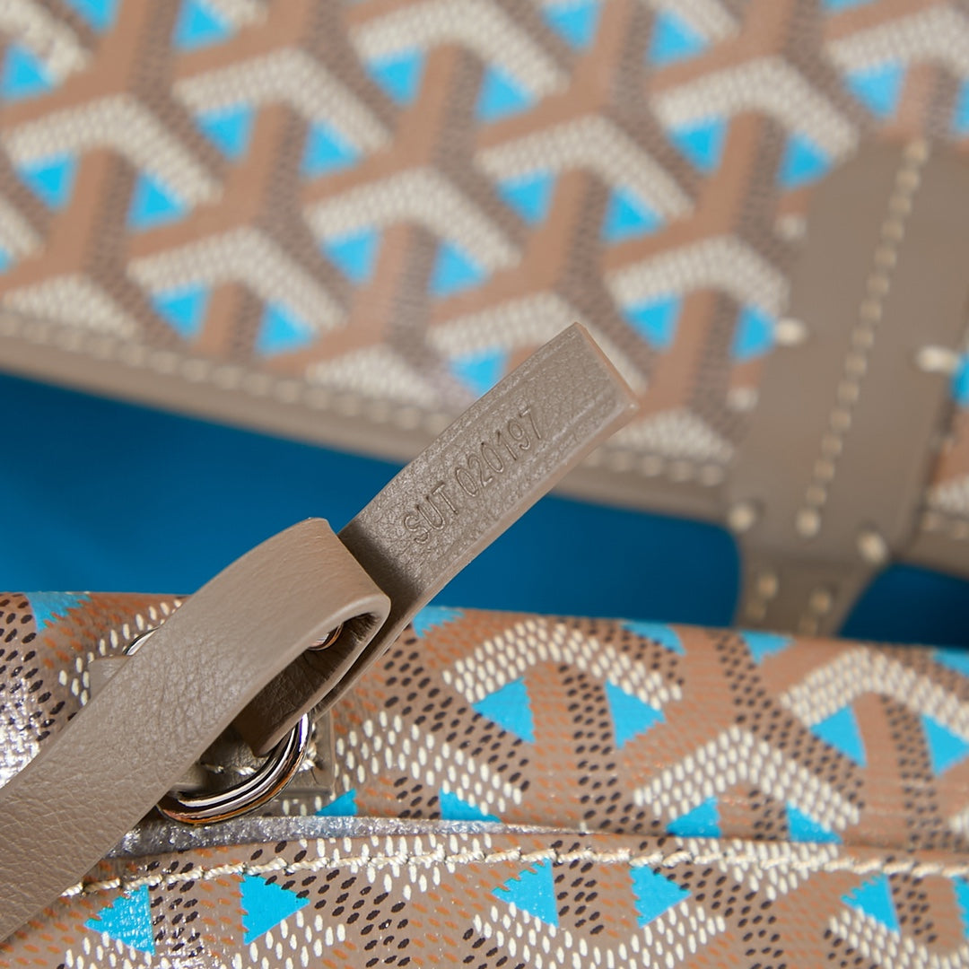 Goyard Saint Louis Pm 34Cm Brown Sky Blue Canvas Chevroches Calfskin