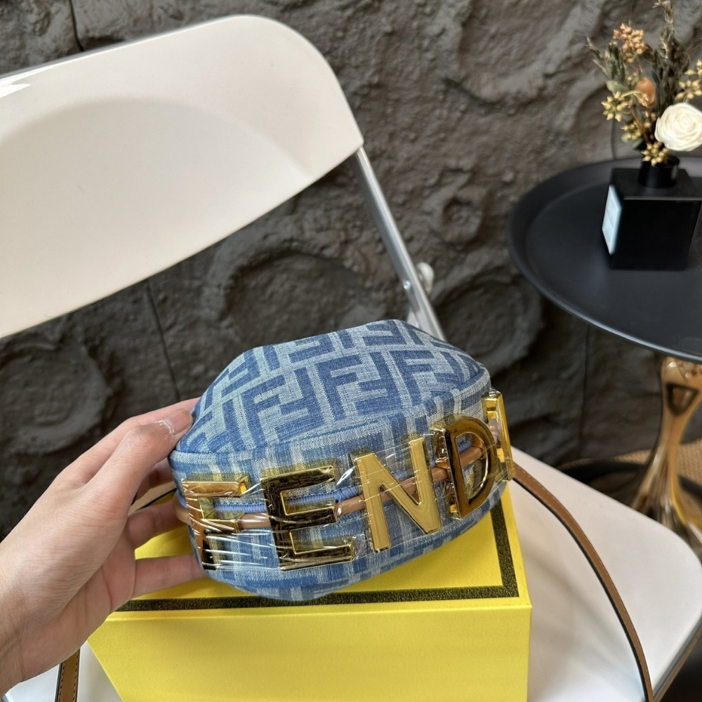 Fendi Fendigraphy Mini Bag FF Jacquard Fabric Denim Blue 20Cm 8BS081AS3FF1PLN