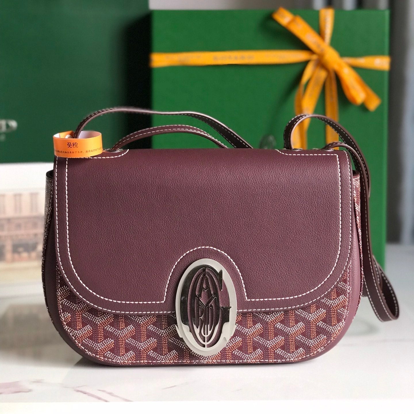 Goyard 233 Bag Wine Red Calfskin And Goyardine Canvas 25cm