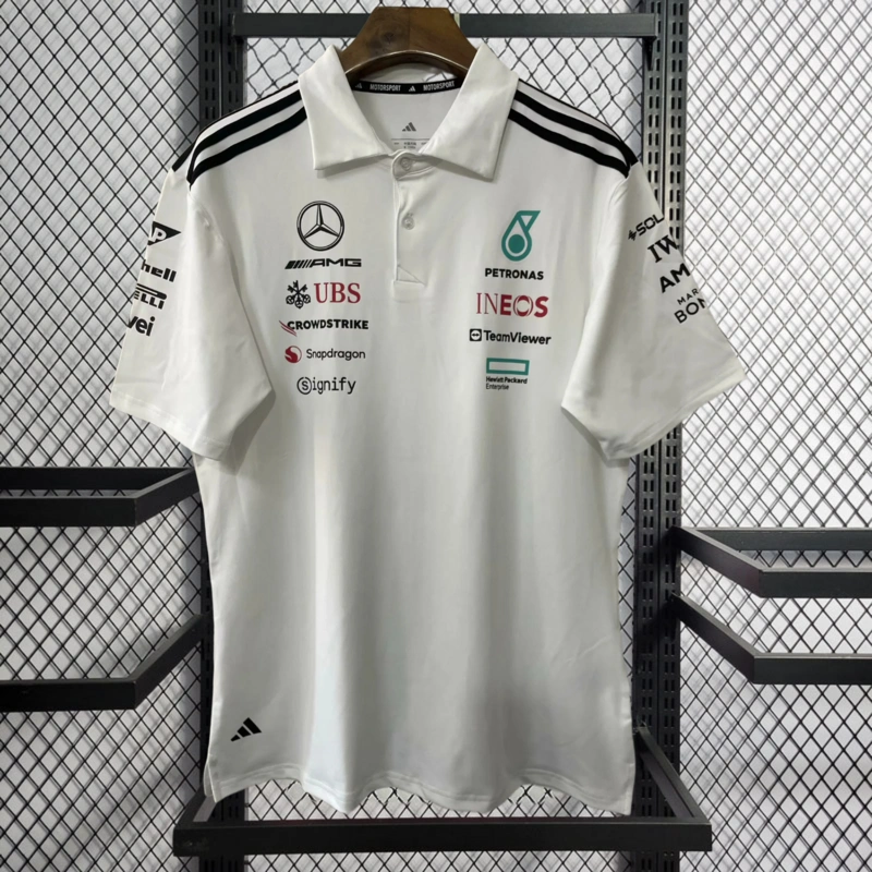 2025 F1 Mercedes Benz White polo Racing Suit