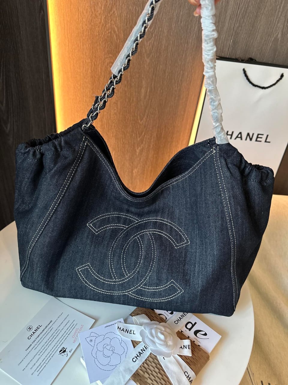 Chanel Denim Timeless Cc Tote Blue 36Cm