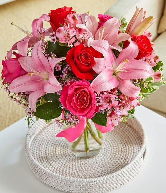 From You Flowers - Rose and Lily Bouquet with Glass Vase | Fresh Flower Bouquets for Birthday, Anniversary, Get Well or Celebration