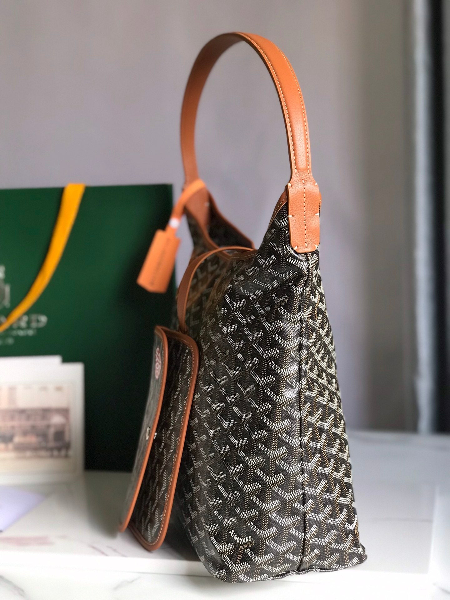 Goyard Hobo Boheme 42Cm Black And Tan Canvas