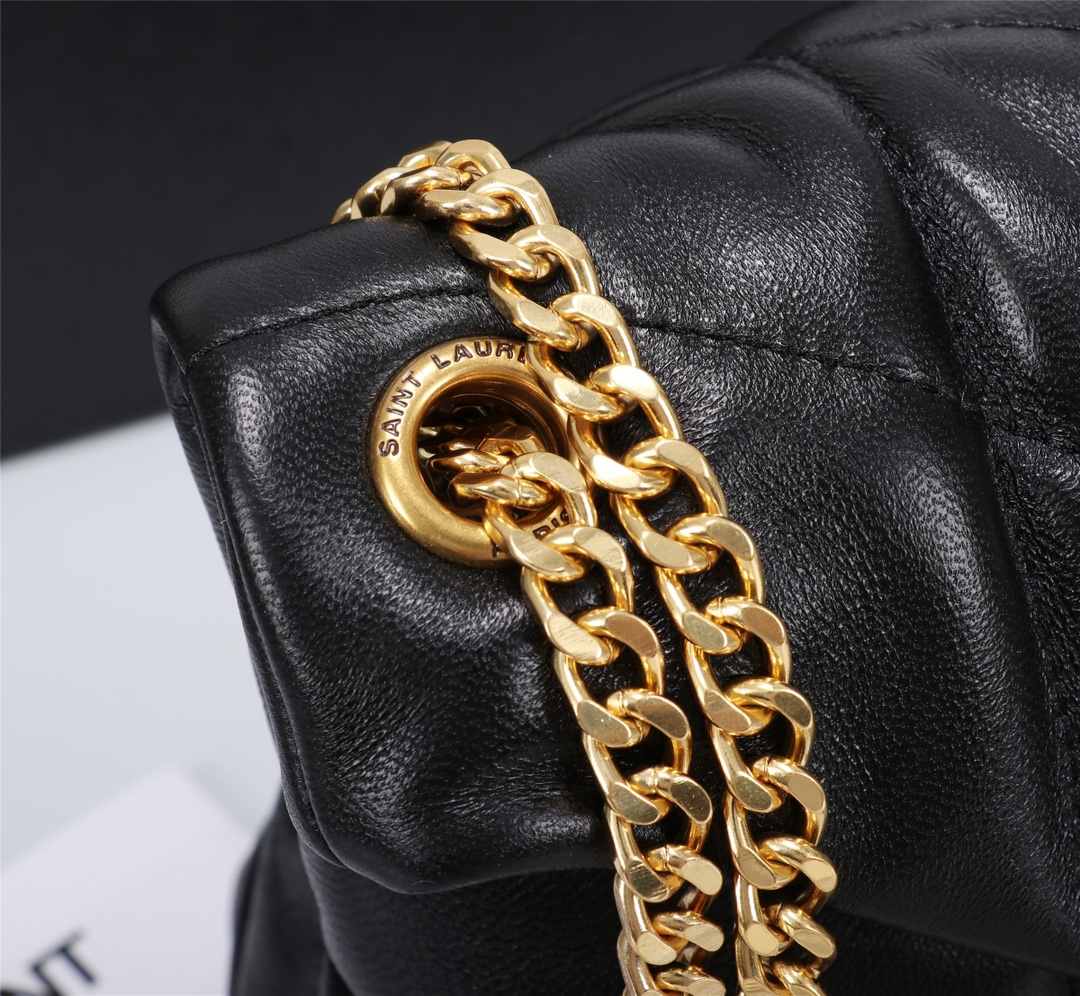 Saint Laurent Puffer Small Chain Bag In Quilted Black Gold