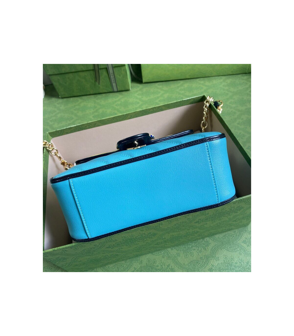 Gucci GG Marmont Mini Bag Butter and Pastel Blue Leather